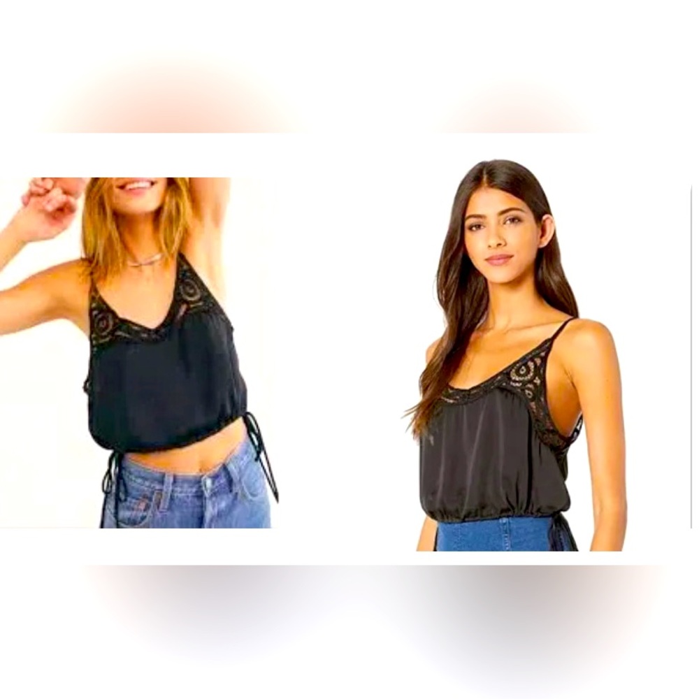 Free People Black Brami Crop Satin top XS